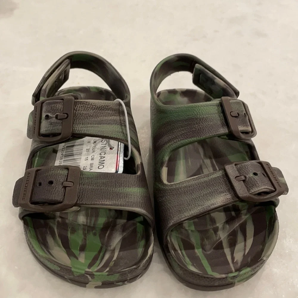 Skechers Boys Camo Watercolor Brown Green Sandals